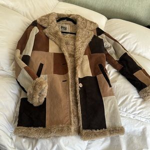 H&G outerwear vintage leather fur patchwork jacket